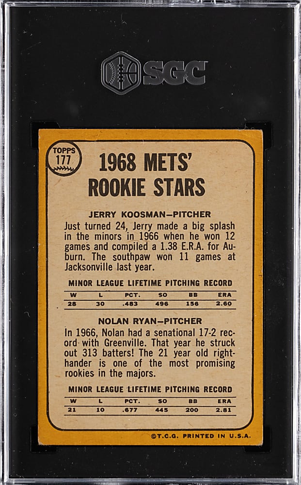 1968 Topps #177 Nolan Ryan Rookie SGC VG 3