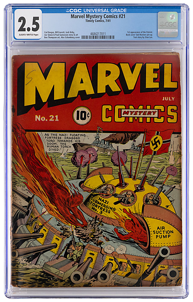 1941 Timely Comics Marvel Mystery Comics #21 First Appearance of Patriot, Stan Lee Text Story - CGC 2.5