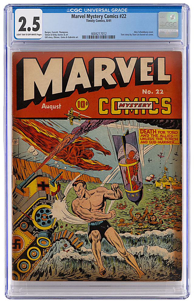 1941 Timely Comics Marvel Mystery Comics #22 Stan Lee Text Story - CGC 2.5