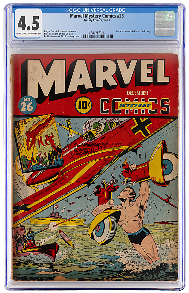1941 Timely Comics Marvel Mystery Comics #26 Parrot Appearance in Human Torch Story - CGC 4.5