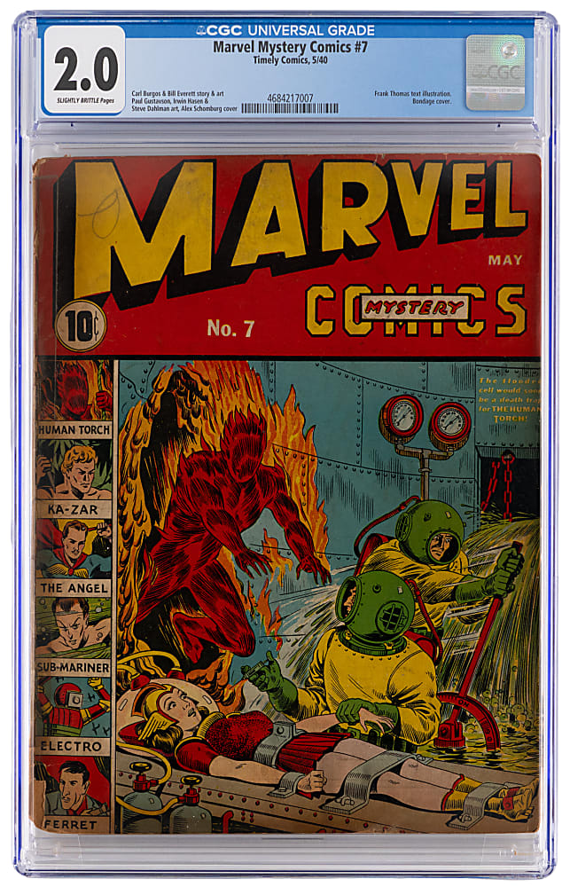 1940 Timely Comics Marvel Mystery Comics #7 Bondage Cover - CGC 2.0