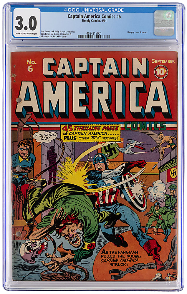 1941 Timely Comics Captain America Comics #6 Hanging Cover/Panels - CGC 3.0