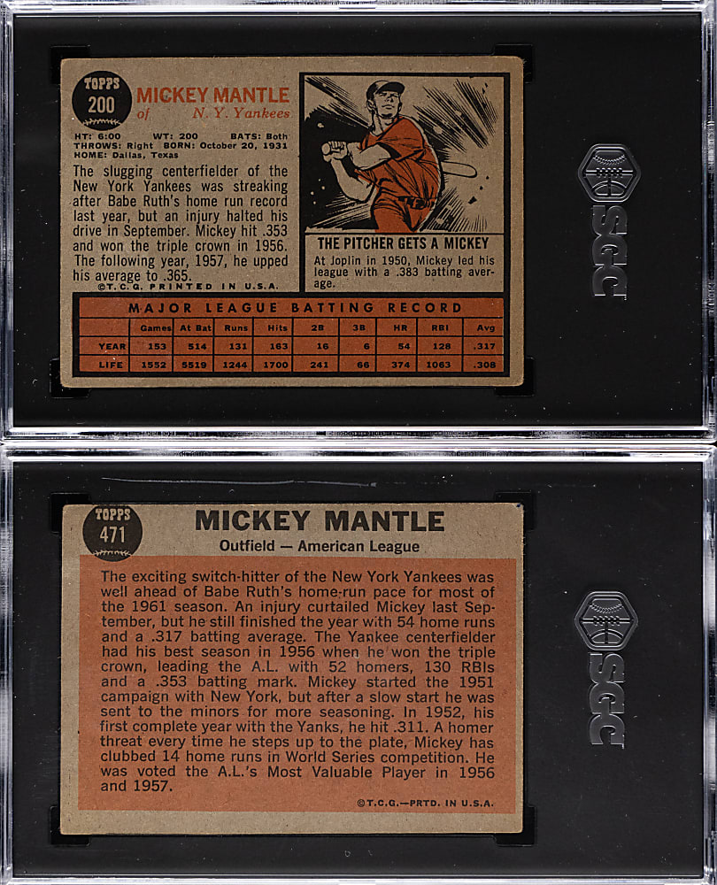 1962 Topps Mickey Mantle SGC VG 3 Graded Pair with Base & All-Star Cards