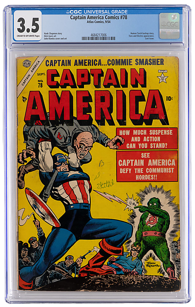 1954 Atlas Comics Captain America Comics #78 Last Issue - CGC 3.5