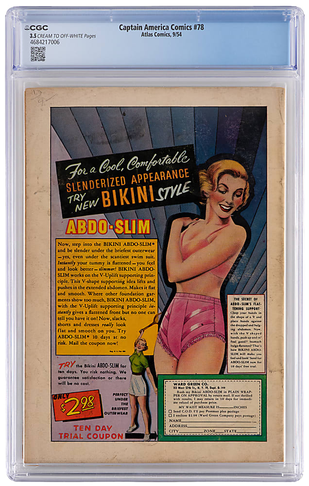 1954 Atlas Comics Captain America Comics #78 Last Issue - CGC 3.5