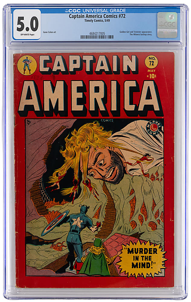 1949 Timely Comics Captain America Comics #72 Golden Girl Appearance - CGC 5.0