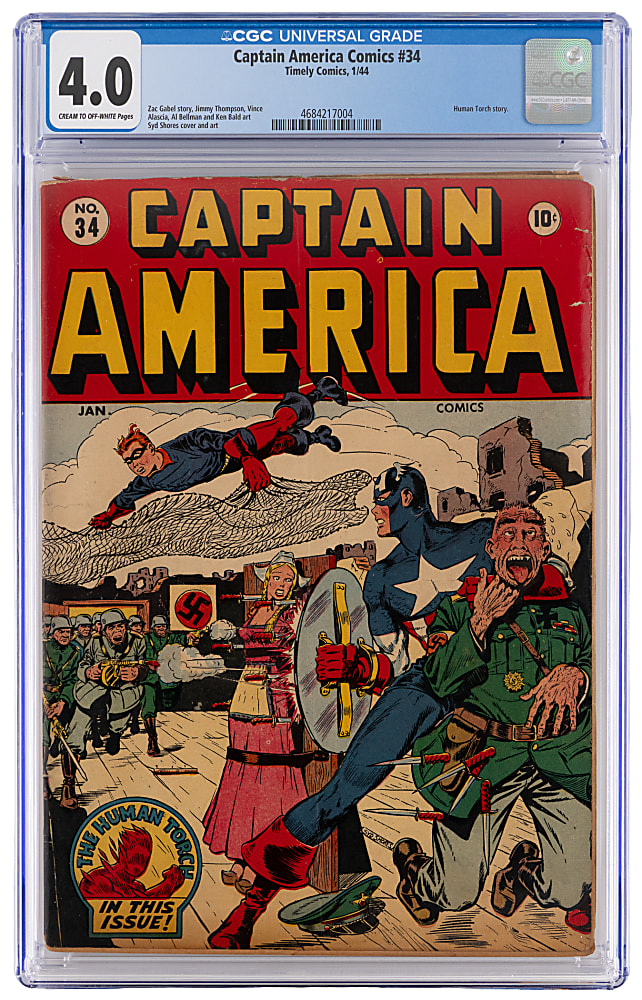 1944 Timely Comics Captain America Comics #34 Syd Shoes Cover/Art - CGC 4.0
