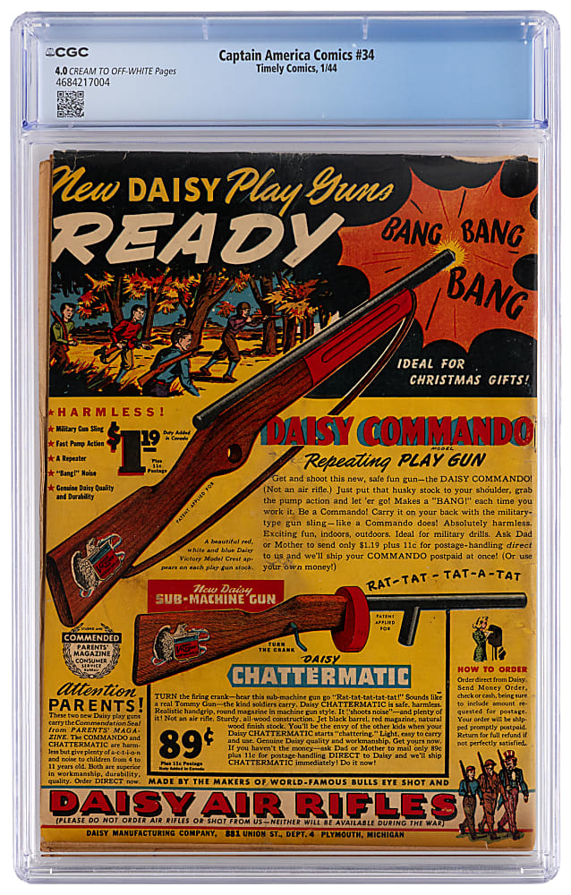 1944 Timely Comics Captain America Comics #34 Syd Shoes Cover/Art - CGC 4.0