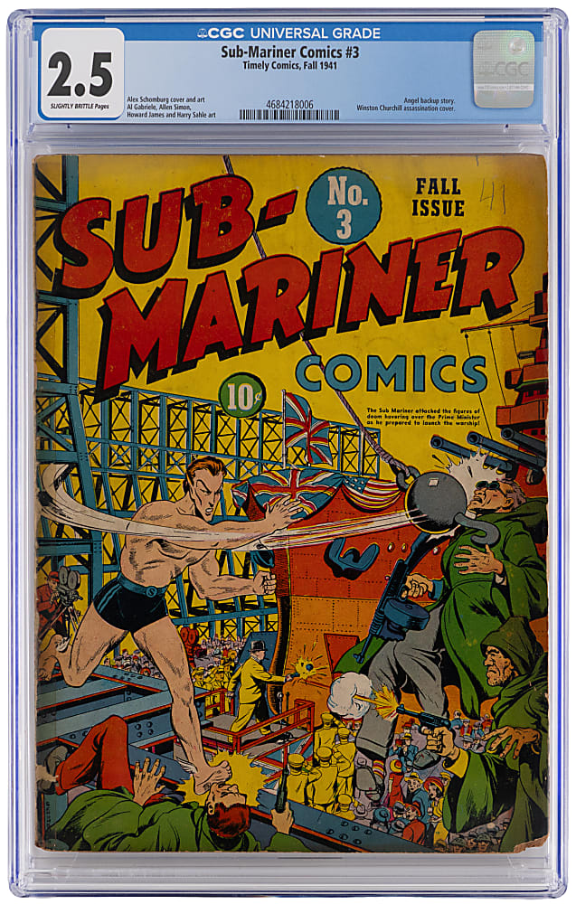 1941 Timely Comics Sub-Mariner Comics #3 Winston Churchill Assassination Cover by Alex Schomburg - CGC 2.5