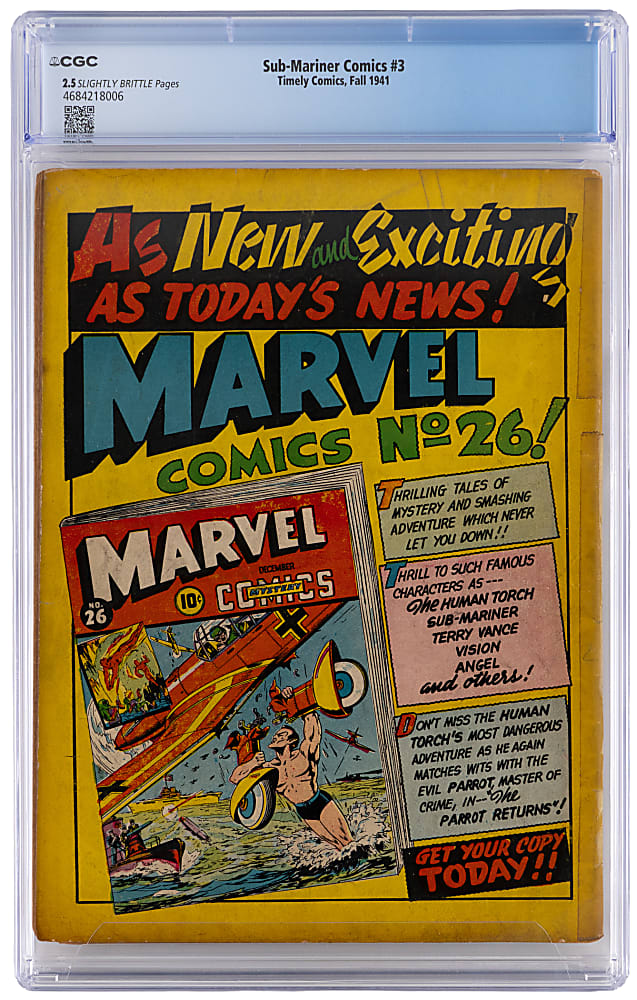 1941 Timely Comics Sub-Mariner Comics #3 Winston Churchill Assassination Cover by Alex Schomburg - CGC 2.5