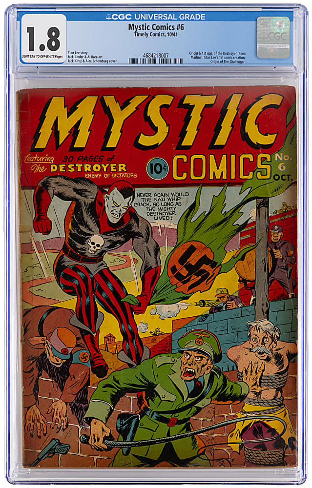1941 Timely Comics Mystic Comics #6 Stan Lee's First Comic Superhero Creation The Destroyer - CGC 1.8