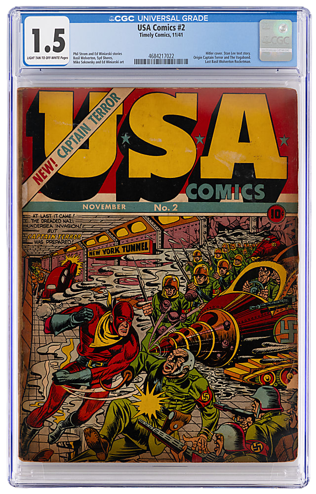 1941 Timely Comics USA Comics #2 Stan Lee Text Story, Hitler Cover - CGC 1.5