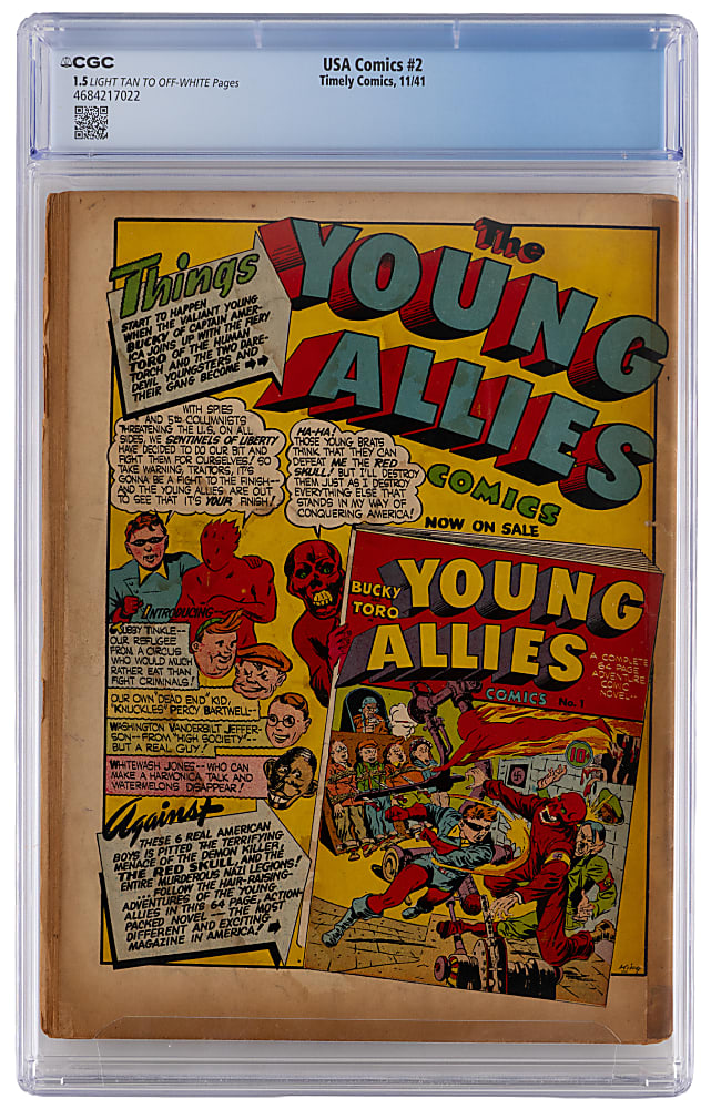 1941 Timely Comics USA Comics #2 Stan Lee Text Story, Hitler Cover - CGC 1.5