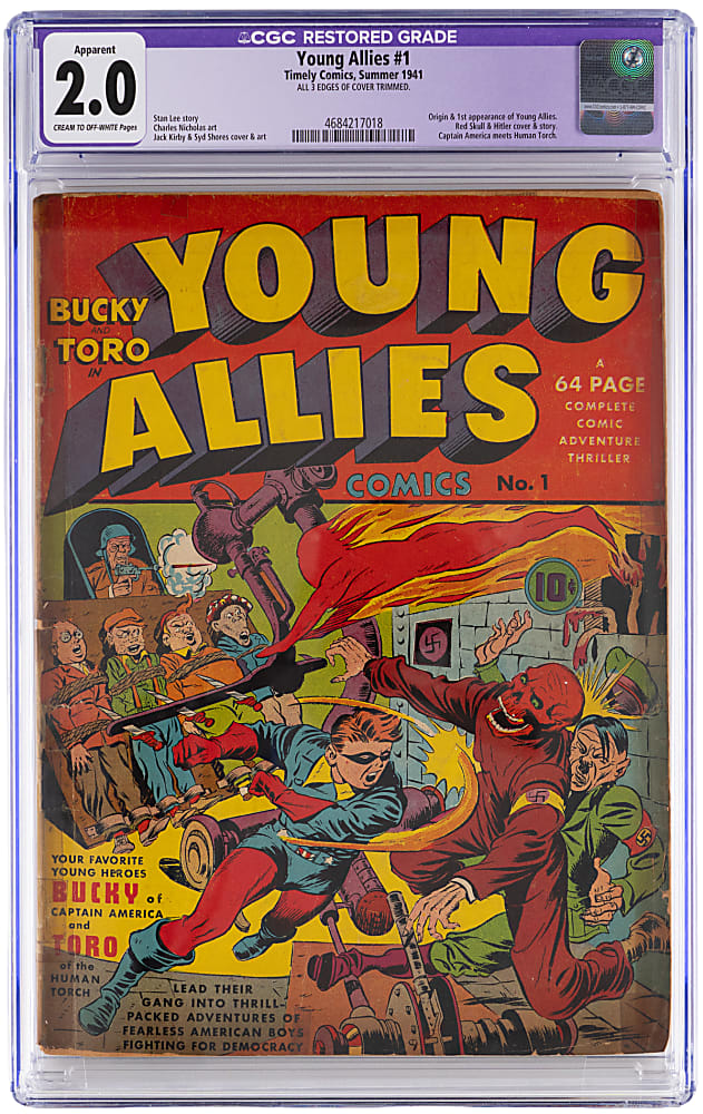 1941 Timely Comics Young Allies #1 First Appearance of Young Allies, Hitler & Red Skull Cover/Story - CGC 2.0 Restored Apparent