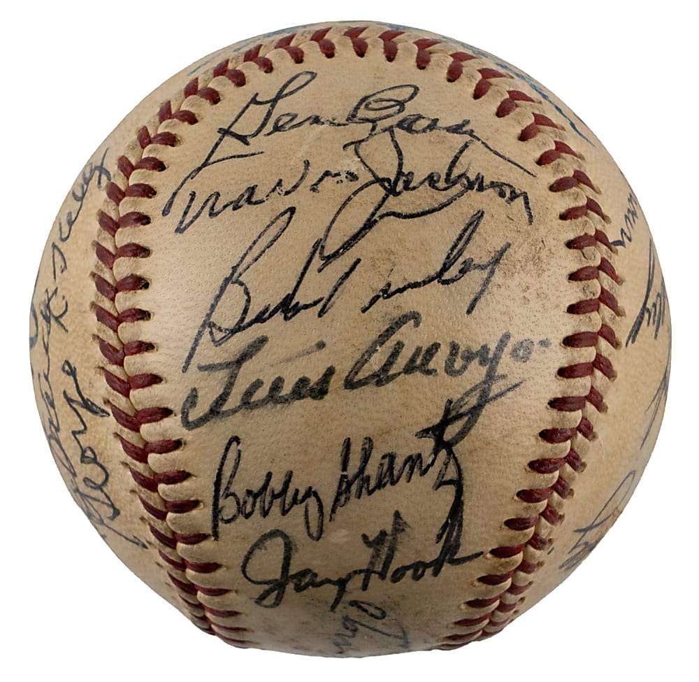1950s New York Area Hall of Fame & Star Multi-Signed OAL/Harridge Baseball with (24) Signatures Including Casey Stengel with Full JSA LOA