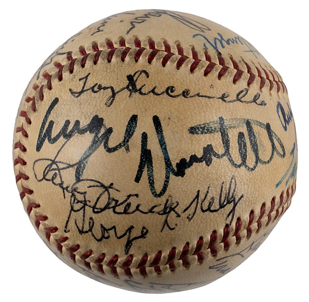 1950s New York Area Hall of Fame & Star Multi-Signed OAL/Harridge Baseball with (24) Signatures Including Casey Stengel with Full JSA LOA