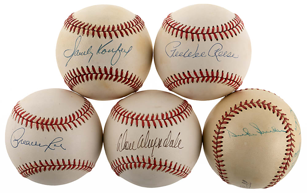 Brooklyn/Los Angeles Dodgers Signed Baseball Group (5) with Sandy Koufax & Don Drysdale Single-Signed Plus Gil Hodges Multi-Signed