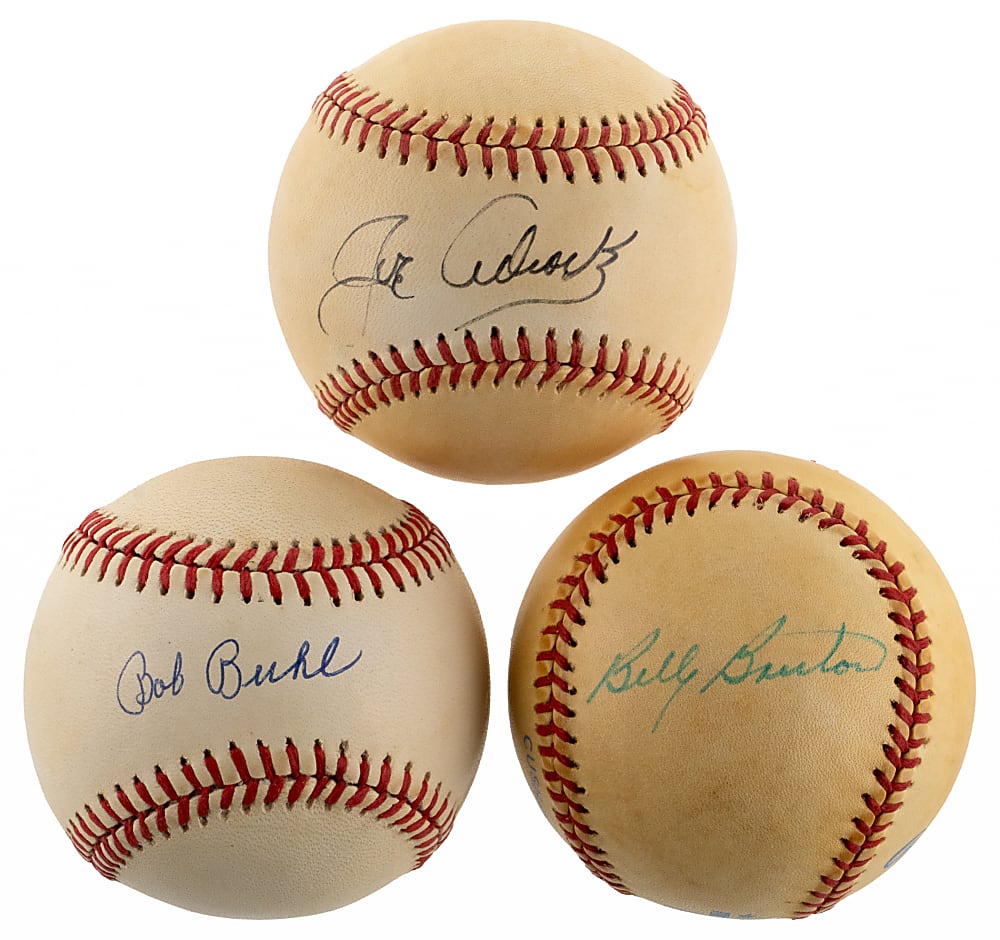Milwaukee Braves Tougher Single-Signed Baseball Trio with Joe Adcock, Billy Bruton, Bob Buhl - All Individually Certified