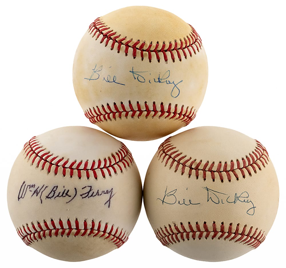 Tougher Single-Signed New York Yankees Baseballs (3) with (2) Bill Dickey & Bill Terry - All Individually Certified