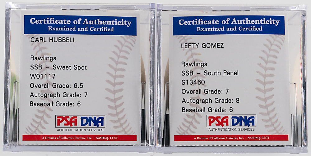 New York Baseball Single-Signed Carl Hubbell & Lefty Gomez PSA/DNA Graded Pair
