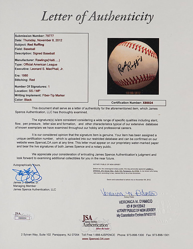 Red Ruffing Single-Signed OAL/MacPhail Baseball - Full JSA LOA