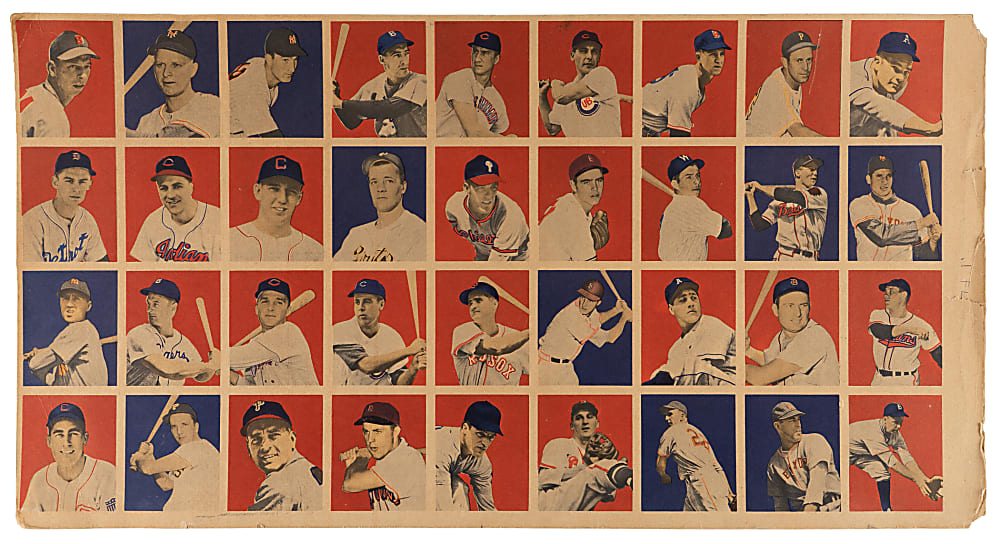 1949 Bowman First Series Uncut Sheet (Overprinted Reverse) with (8) Hall of Famers Including Feller, Musial & Spahn
