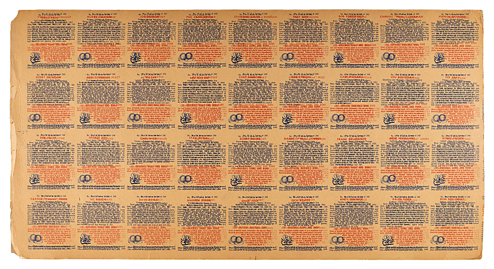 1949 Bowman First Series Uncut Sheet (Overprinted Reverse) with (8) Hall of Famers Including Feller, Musial & Spahn