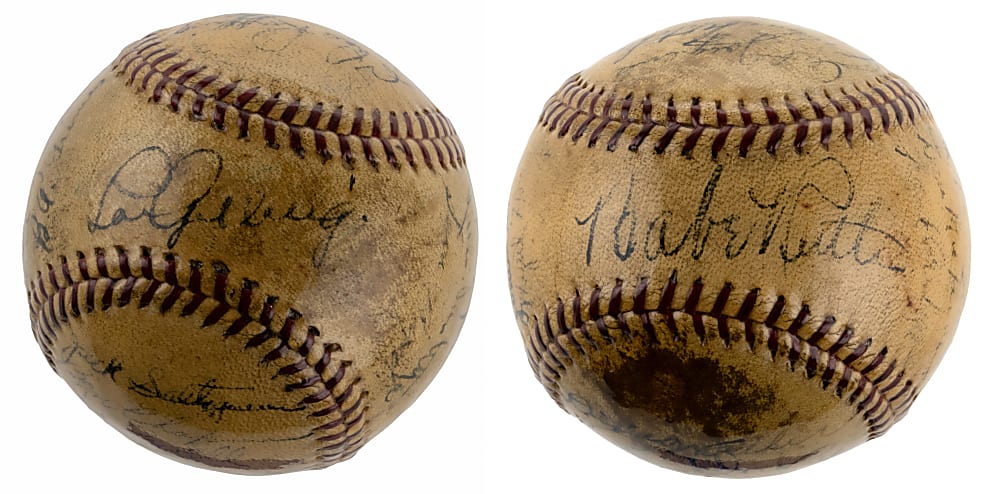 1934 New York Yankees Team-Signed Baseball (24 Signatures) Including Babe Ruth and Lou Gehrig (Triple Crown Season) - Full JSA LOA