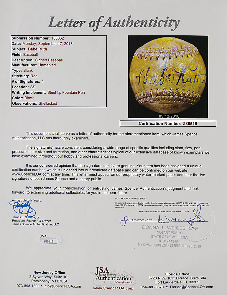 Babe Ruth Single-Signed Baseball - Full JSA LOA