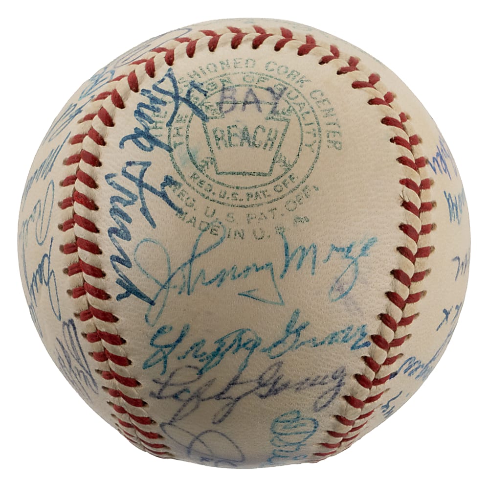 Tremendous 1955 Hall of Fame Induction Multi-Signed Baseball (25 Signatures) Including Foxx, Speaker, and DiMaggio