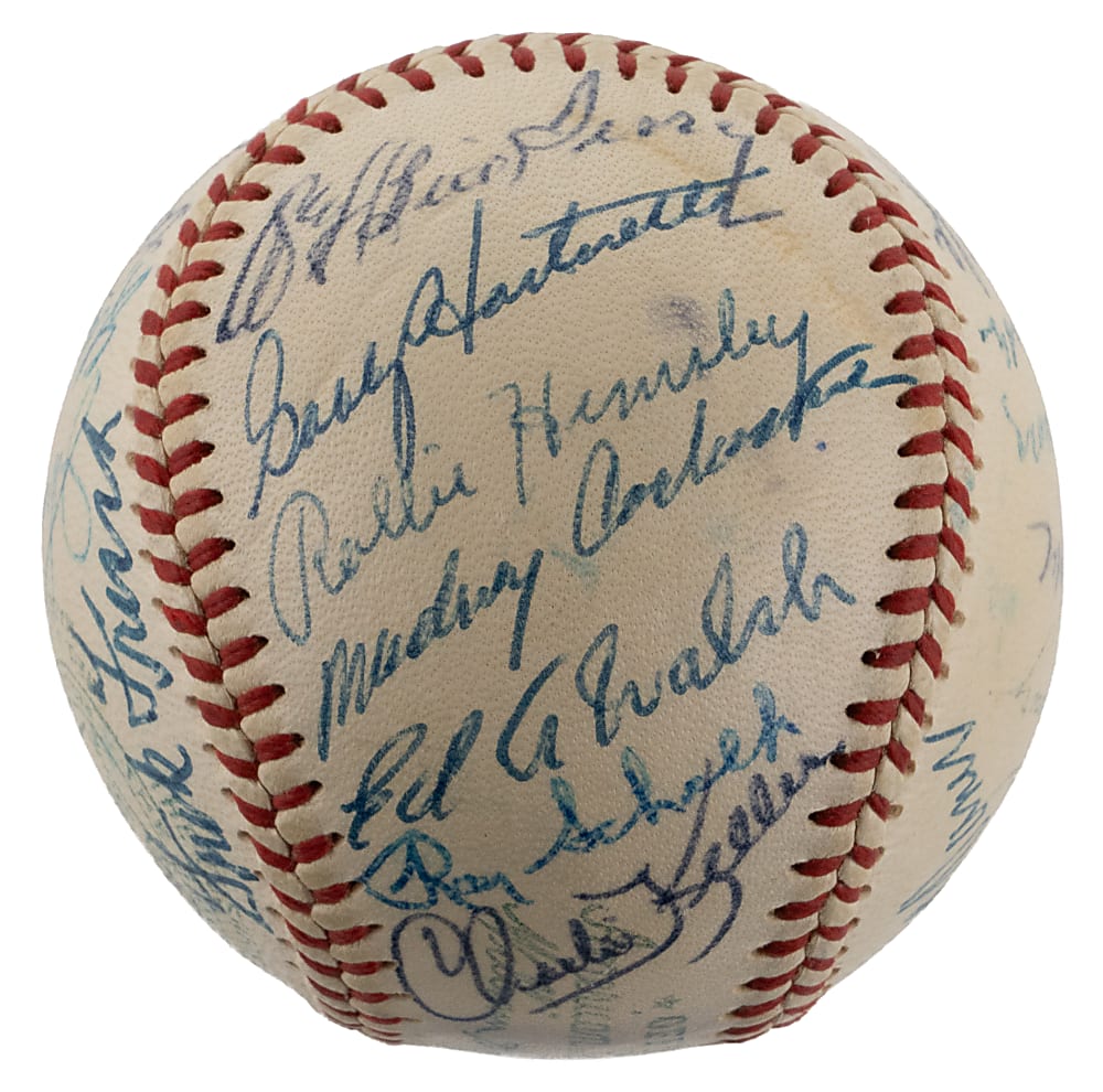 Tremendous 1955 Hall of Fame Induction Multi-Signed Baseball (25 Signatures) Including Foxx, Speaker, and DiMaggio