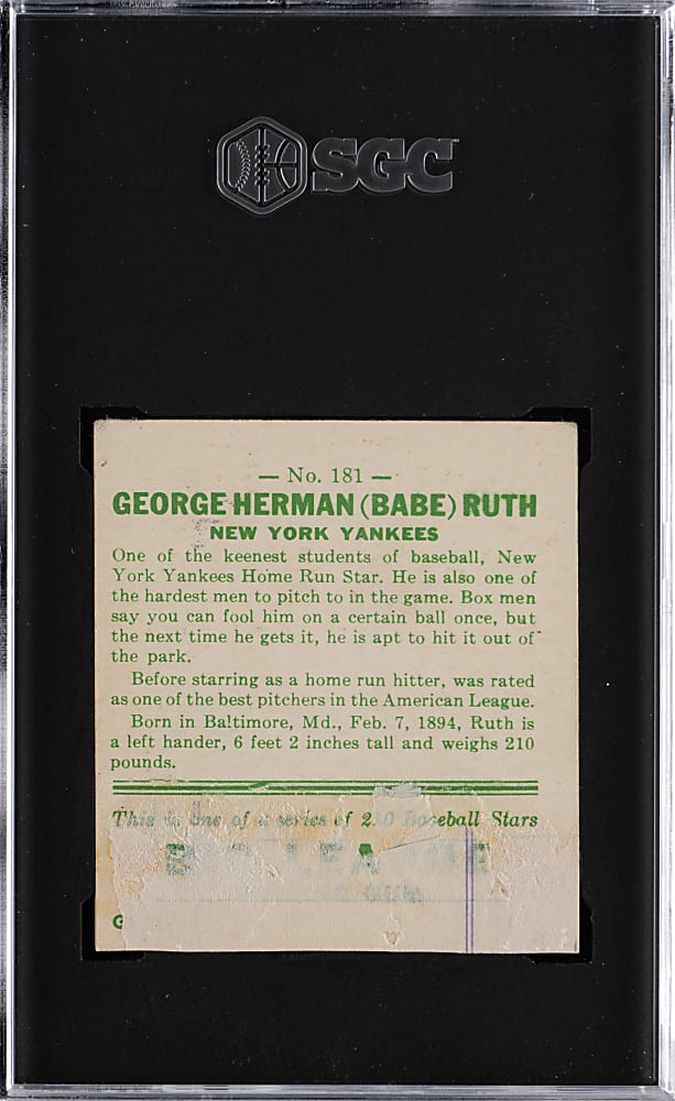 1933 Goudey #181 Babe Ruth SGC Authentic