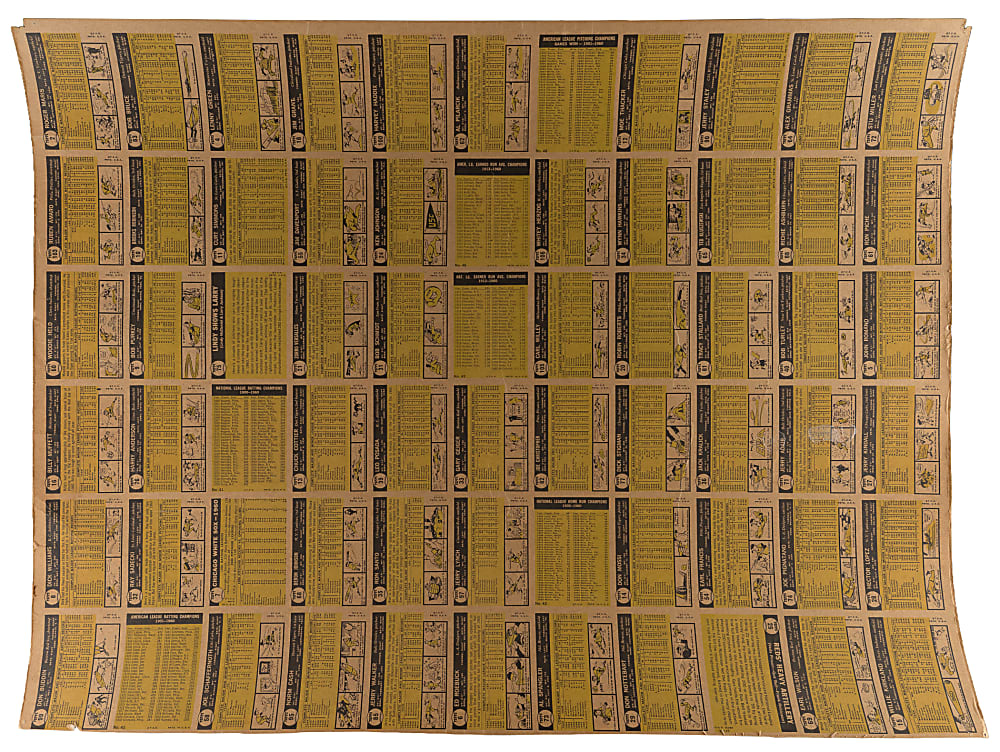 1961 Topps Series 1 Uncut Half Sheet (66 Cards) with Several Hall of Famers Including Ron Santo Rookie Plus Roger Maris