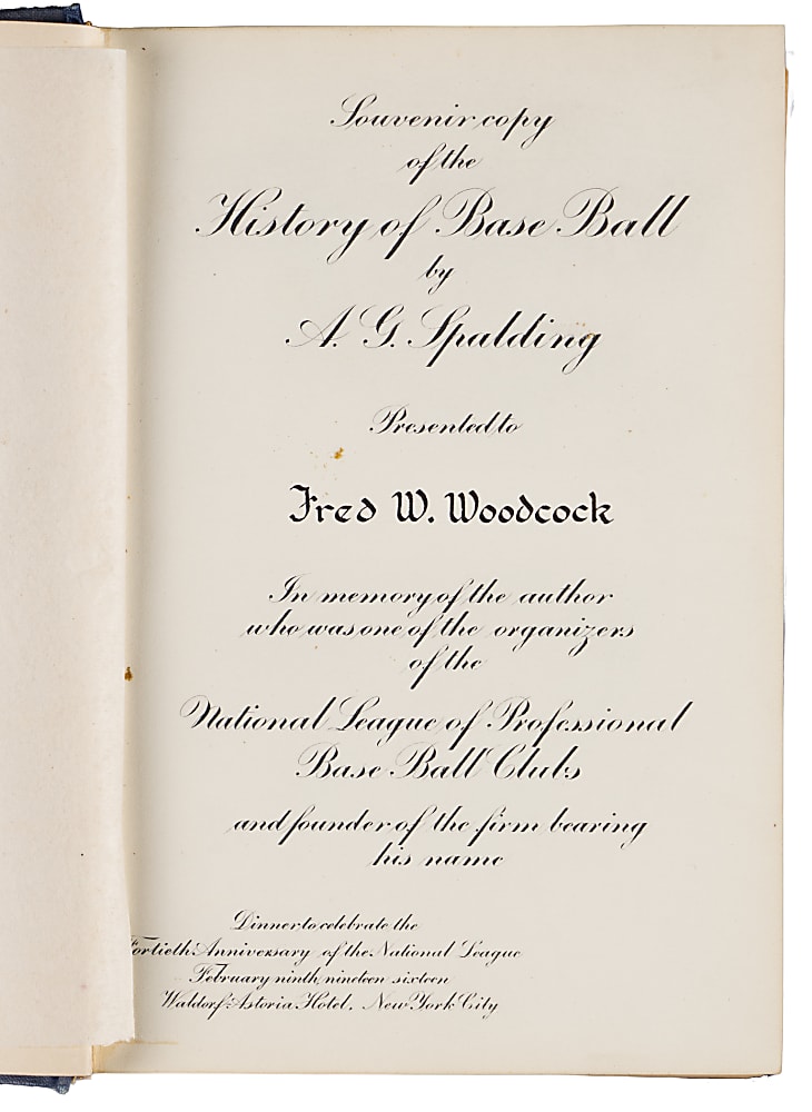 Circa 1911 "America's National Game" by A. G. Spalding Presentation Edition - Given to 19th Century Baseball Player Fred Woodcock