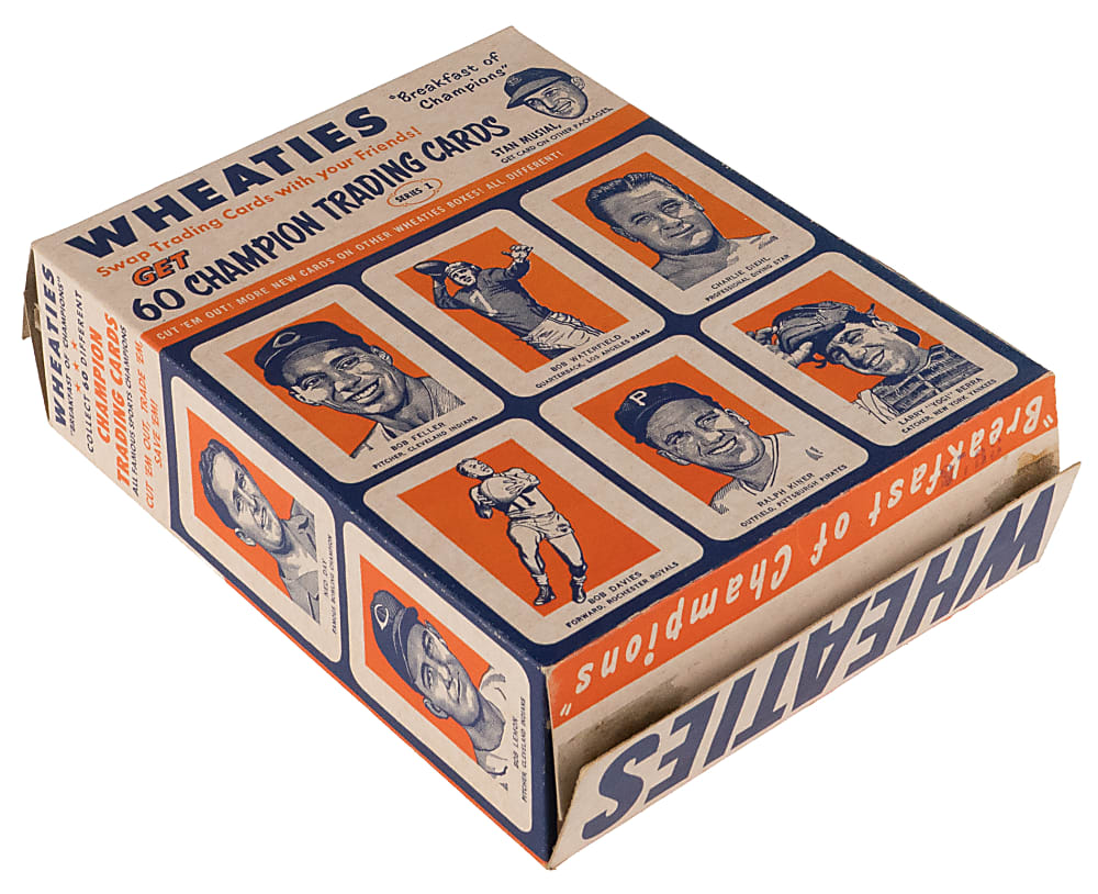 1952 Wheaties Complete Box with (8) Cards Including Yogi Berra & Bob Feller - Superb Condition!