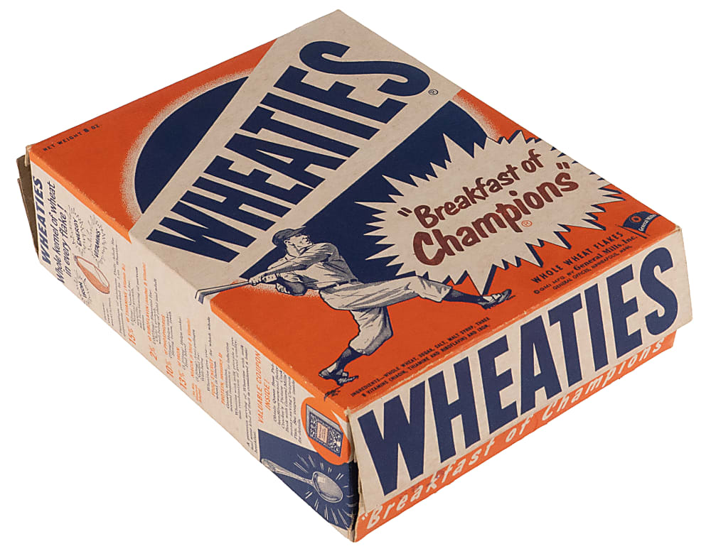 1952 Wheaties Complete Box with (8) Cards Including Yogi Berra & Bob Feller - Superb Condition!