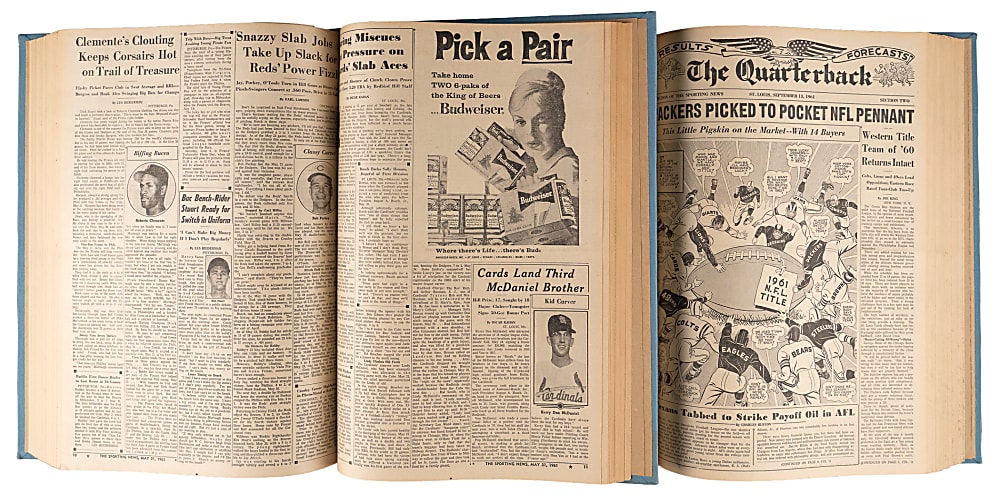 1961 The Sporting News Two-Volume Bound Year Collection In Superb Condition