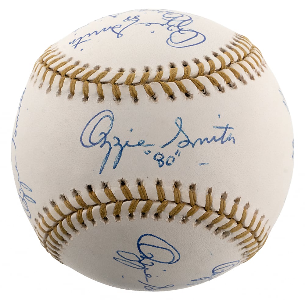 Ozzie Smith Signed Official Gold Glove Baseball with (13) Signatures & Year Inscriptions
