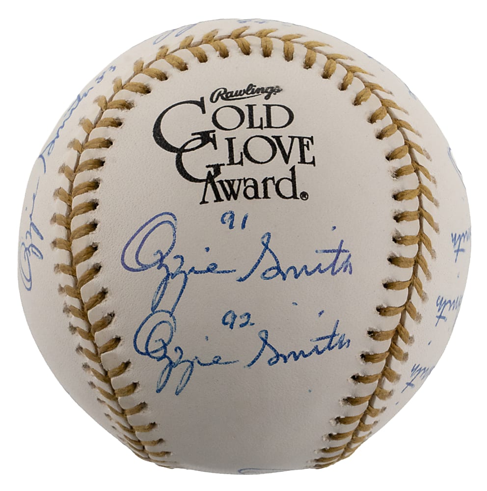 Ozzie Smith Signed Official Gold Glove Baseball with (13) Signatures & Year Inscriptions
