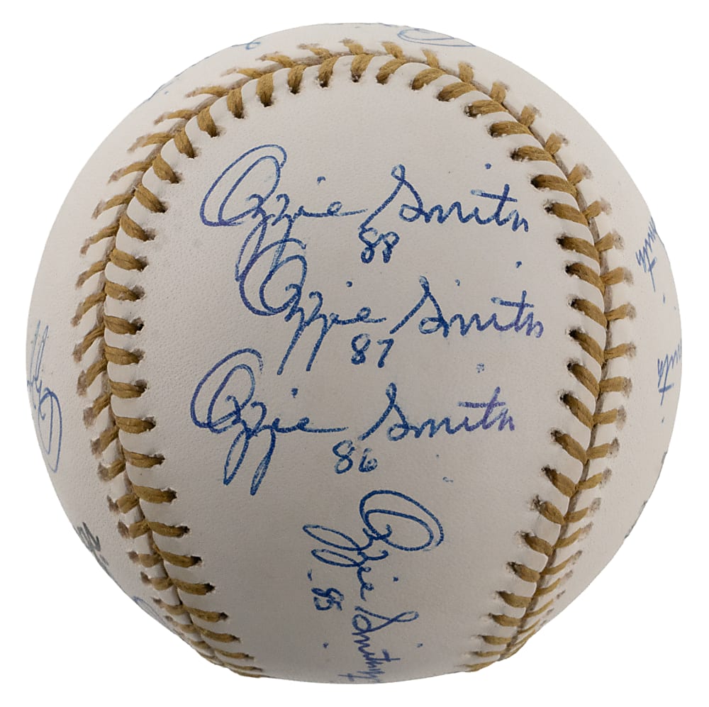 Ozzie Smith Signed Official Gold Glove Baseball with (13) Signatures & Year Inscriptions