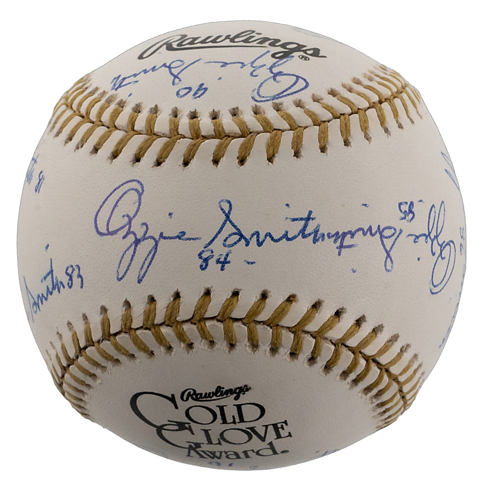 Ozzie Smith Signed Official Gold Glove Baseball with (13) Signatures & Year Inscriptions