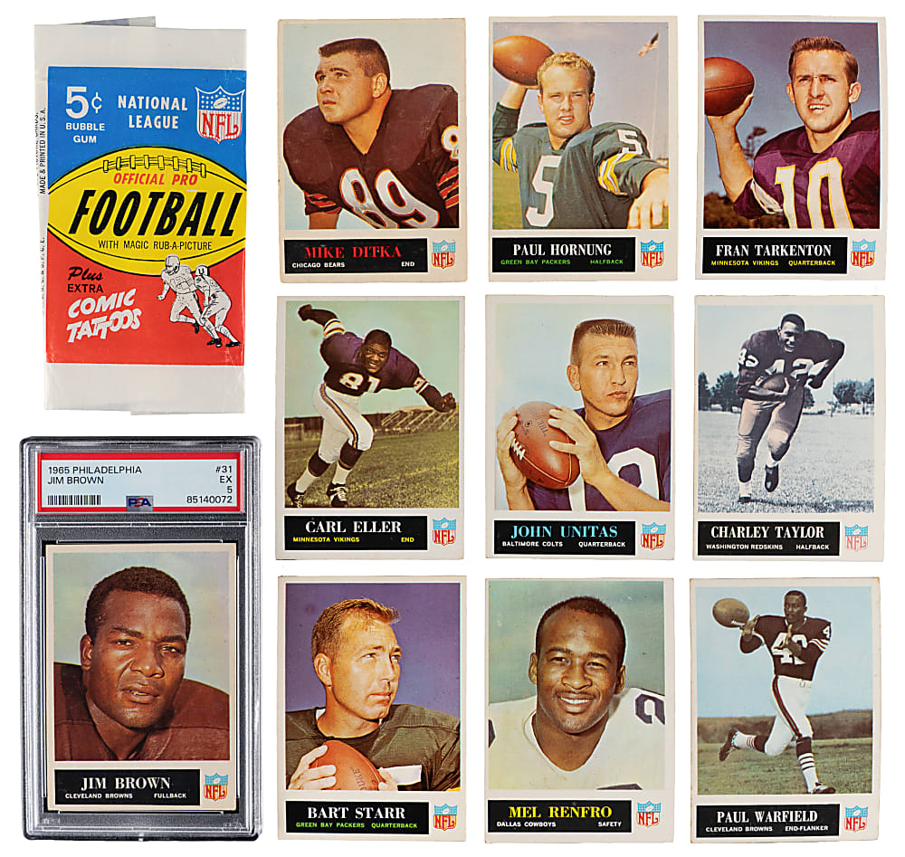 1965 Philadelphia Gum Football Complete Set (198) with PSA EX 5 Jim Brown Plus Wrapper