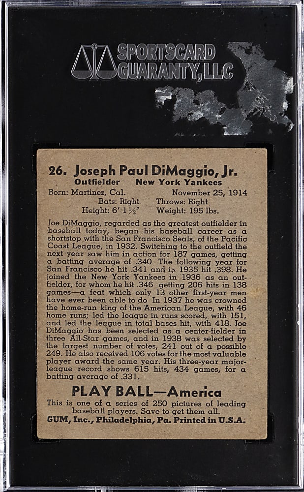 1939 Play Ball #26 Joe DiMaggio SGC VG 3