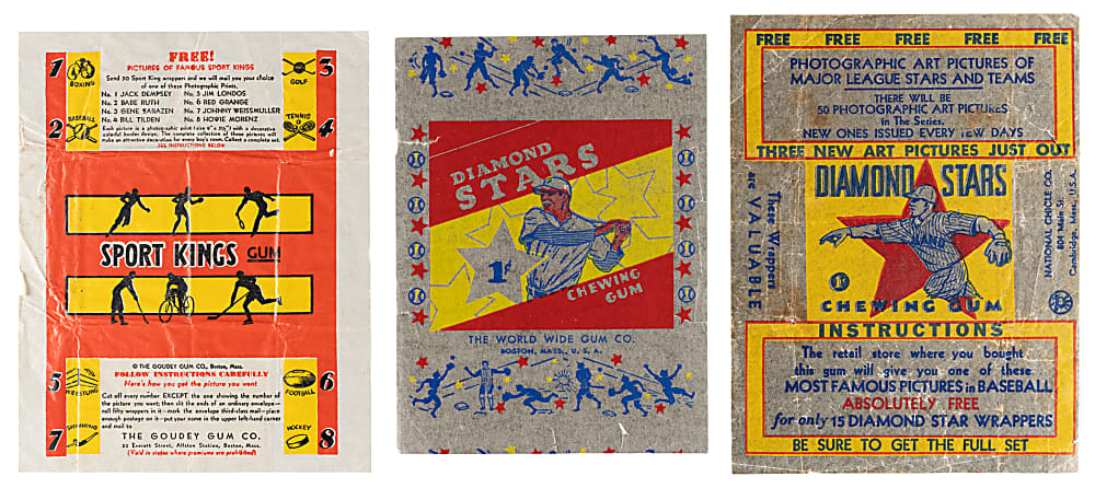 1933-1935 Sport Kings Gum, Diamond Stars & World Wide Gum Wrapper Trio
