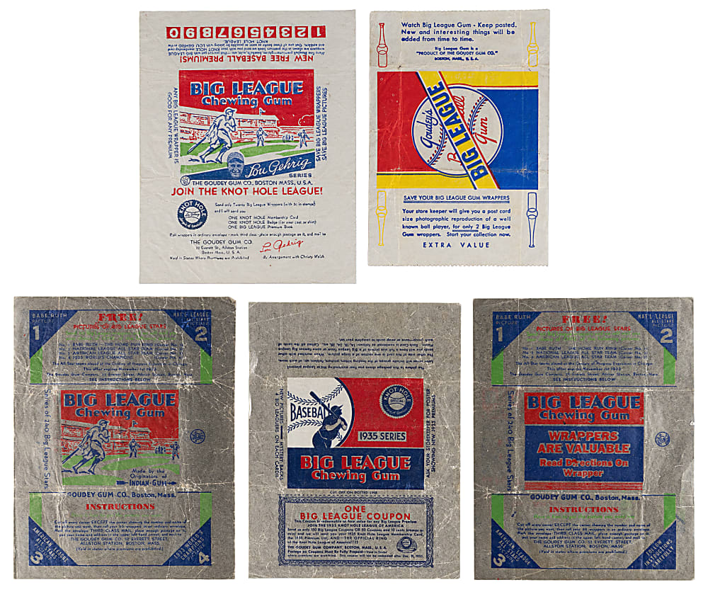 1933-1936 Goudey Baseball Wrappers Group (5) Different