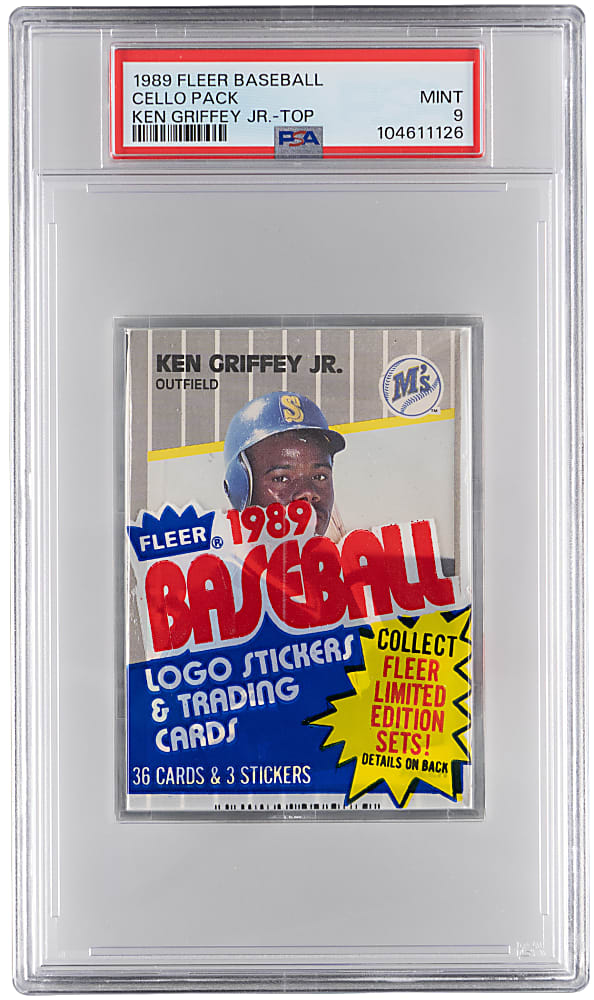 1989 Fleer Unopened Cello Pack with Ken Griffey Jr. Rookie Top PSA MINT 9
