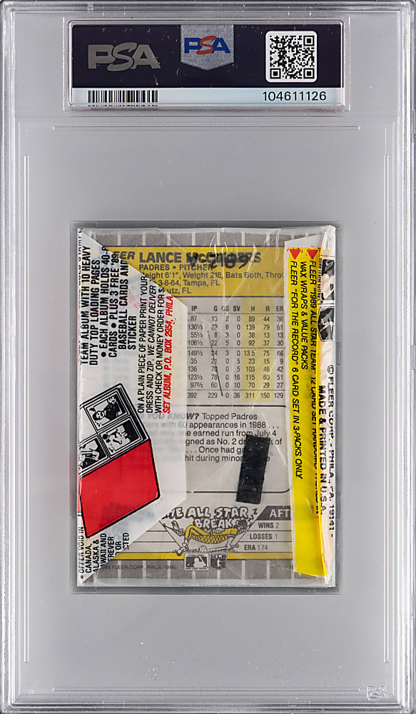 1989 Fleer Unopened Cello Pack with Ken Griffey Jr. Rookie Top PSA MINT 9