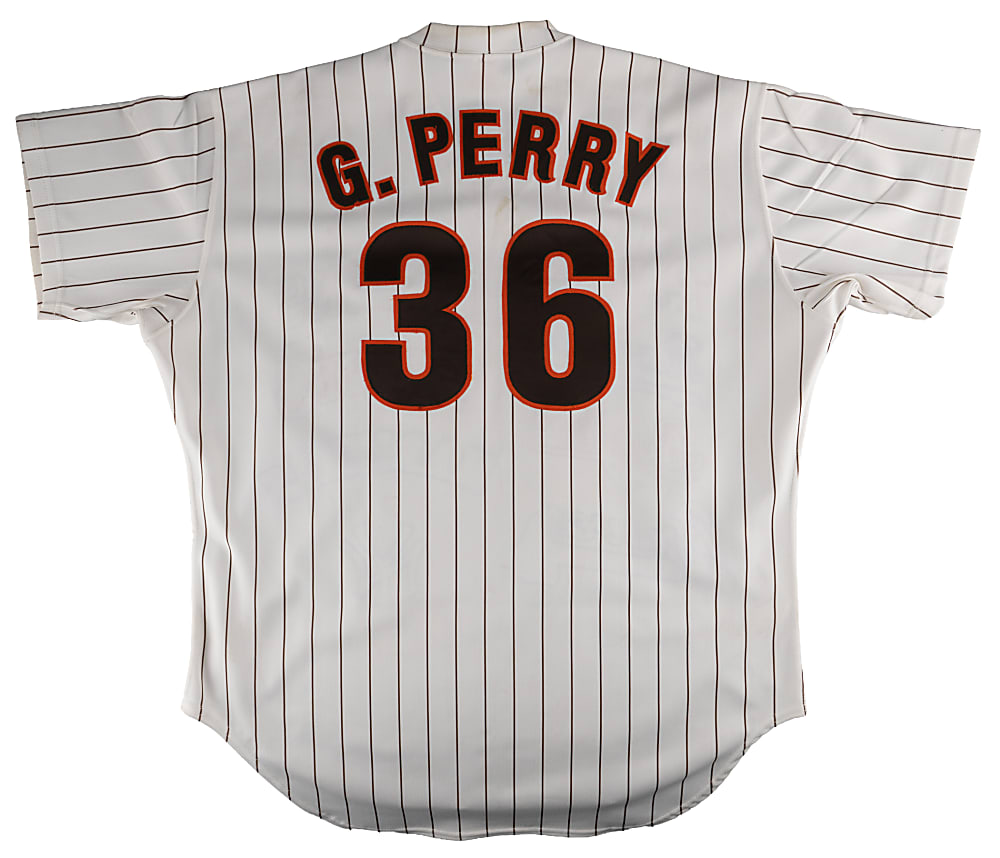Gaylord Perry Signed & Inscribed Custom Rawlings Jersey with Logos of All Eight Teams Played