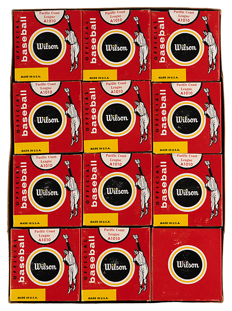 1960s Wilson Official Pacific Coast League Baseballs (12) Sealed in Boxes with Display Case