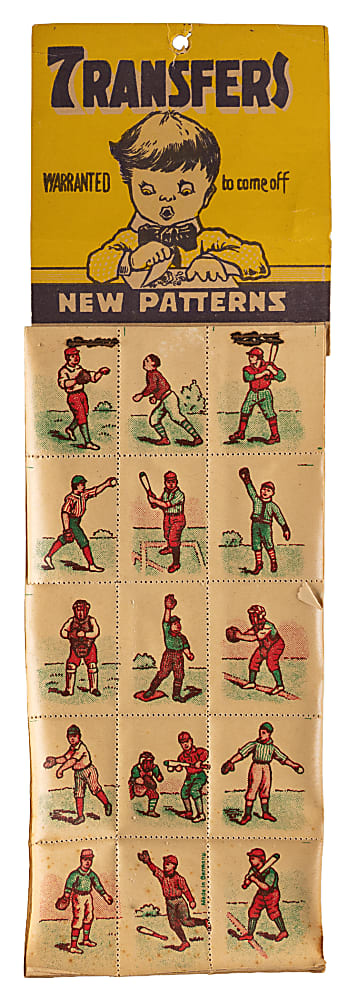 1920s German Baseball Transfers Uncut Sheets (10) on Original Hanger (15 Transfers Per Sheet)